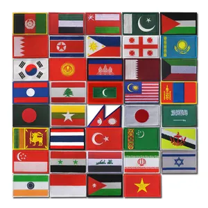 High Quality Asian Flag Morale Badge Embroidery Hook And Loop Patch Singapore Japan Turkey Etc