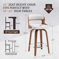 Tabouret de bar moderne en bois massif courbé, pivotant à 360°, en cuir PU, avec repose-pieds chromé, écologique et durable pour bar à domicile, îlot de cuisine
