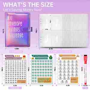 100 Envelopes Money Saving Challenge Binder with Cash Envelopes Pouches and Amount <b>Stickers</b> PU Leather Storage Budget Planner - Product Image 4