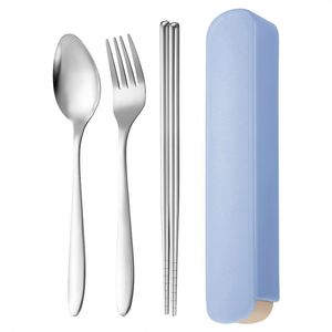 Hot Sales Stainless Steel Portable Tableware Cutlery Fork Spoon Chopsticks 3pcs Flatware Dinnerware Silverware Set With <b>Gift</b> <b>Box</b> - Product Image 2