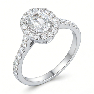 Bague de fiançailles en platine avec diamant ovale de 1 carat cultivé en laboratoire, halo et pierres latérales, bijoux classiques pour femmes certifiés IGI - Product Image 4