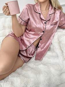 <span class=keywords><strong>Pijamas</strong></span> de Satén de Lujo para Mujer, Estampado de Corazones, Ropa de Dormir Similar a la Seda, Manga Corta, Botones, Conjunto de Ropa para Estar en Casa - Product Image 2