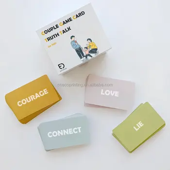 Impresión personalizada pareja verdad hablar familia preguntas juego de cartas con tapa y caja base