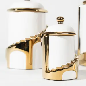 Luxury White Ceramic Kitchen Canister Storage Jars Set Decals Coffee Food Container Storage Jar