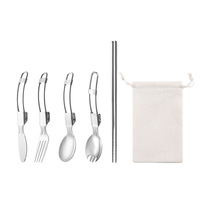 Ensemble de couverts de pique-nique et de camping portable pour l'extérieur, en acier inoxydable 304, couteau, fourchette, cuillère et baguettes pliables, surface PVD