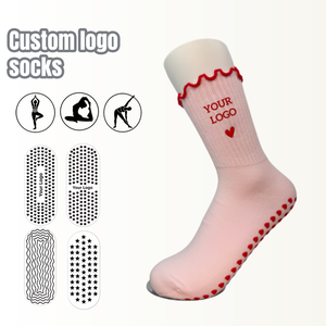 Chaussettes antidérapantes Espresso <span class=keywords><strong>Addict</strong></span> rose, mignonnes, brodées en cursive, pour Pilates - Product Image 1