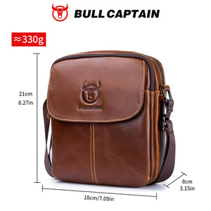 BULLCAPTAIN Men's Fashion Compact Top Grain Cowhide Crossbody <b>Bag</b> Genuine <b>Leather</b> Waterproof Lightweight <b>Small</b> Shoulder Sling - Product Image 5
