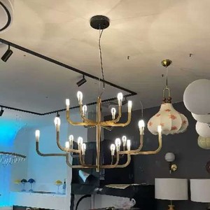 Gold Chandelier With <b>Led</b> <b>Lights</b> E27 Bulb Base Round Shape Switch Control For Indoor Lighting 1-3 Meter Coverage Area - Product Image 1