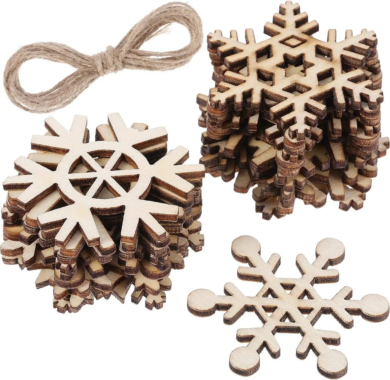 Recortes de copo de nieve sin terminar personalizados, adornos de madera, decoraciones colgantes de madera natural para Navidad