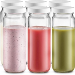 Botellas de jugo de vidrio de 16OZ con tapas herméticas Frascos reutilizables para beber Tazas DE AGUA DE VIAJE Albañil alto para jugo Boba Smoothie Tea - Product Image 3