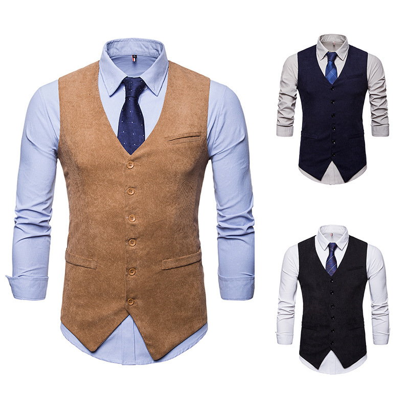 Rnshanger Mode Heren Corduroy Pak Vest Heren Foramal Wieden Jurk Vest Vest Mannen Gilet Bruiloft Smoking Vest