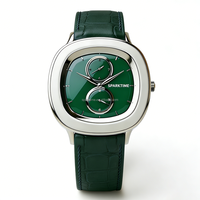 Montre à quartz de luxe en acier inoxydable avec bracelet en cuir et cristal saphir, 3ATM WR, élégante montre rétro-moderne pour un usage quotidien