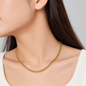 Collier chaîne gourmette en acier inoxydable avec placage sous vide or 14 carats, bijou minimaliste à maillons de 40+6 cm - Product Image 5