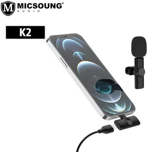 Microphone Lavalier sans fil portable K2 pour la vidéo extérieure Tiktok en direct avec connecteur lumineux de type C