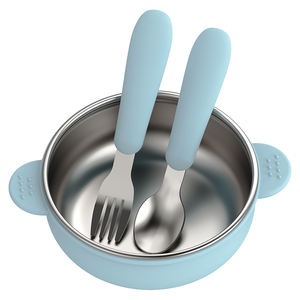 Bol d'alimentation pour bébé à double oreilles en silicone de qualité alimentaire, bols à nourriture pour bébé en acier inoxydable 304 avec coque en silicone amovible - Product Image 1