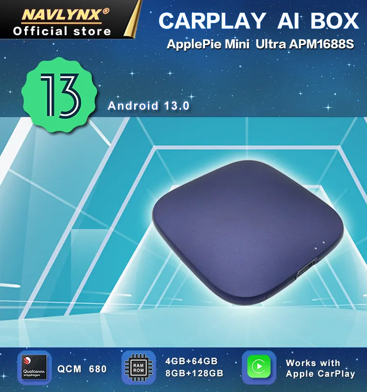 NAVLYNX CarPlay AI Box USB Play vidéo plug ApplePie mini Ultra Android 14 13 Wireless Auto Lexus Hyundai Jaguar Jeep Ford Dodge