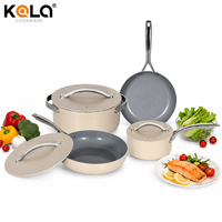 Set Peralatan Masak Anti Lengket Grosir dengan Lapisan Granit, Set Panci dan Wajan dengan Tutup Aluminium untuk Memasak di Dapur Rumah