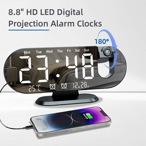 Réveil <span class=keywords><strong>projecteur</strong></span> pour chambre à coucher 180 °   <span class=keywords><strong>Projecteur</strong></span> LED rotatif à grand écran, double alarme, variateur d'intensité, horloge à chargement USB, décoration pour la maison - Product Image 4