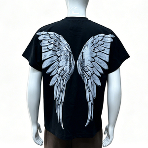 T-shirt Oversize Estiva da <span class=keywords><strong>Uomo</strong></span> e Donna con Stampa Angelo, Streetwear Harajuku, Maglietta Grafica con Simbolo del Denaro e Ali sul Retro - Product Image 5