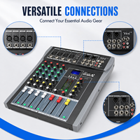 ET-40SUSB Mini table de mixage audio 4 canaux Bluetooth USB MP3 avec égaliseur 3 bandes et alimentation fantôme 48V pour l'enregistrement à domicile, le streaming en direct et les podcasts