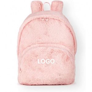 Ladies Fluffy <b>Backpack</b> Womens Classic Patch Logo Teddy Bear Fur Fleece Rucksack <b>Backpack</b> - Product Image 1