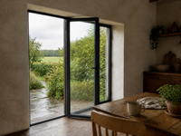 Puerta Plegable Moderna de Aluminio y Vidrio con Aislamiento Térmico, Resistente al Fuego y a la Humedad, Doble Acristalamiento, para Entrada Exterior y Balcón