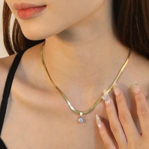 Collar de Acero Inoxidable con Baño de Oro PVD de 18K y Colgante de Ópalo Verde Azulado en Forma de Lágrima, Joyería al por Mayor, Collar de Circonita para Mujer - Product Image 3