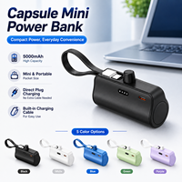 Batería Externa Mini de 5000 mAh con Cables Integrados y Conexión Directa, Cargador Portátil para Teléfono, Diseño Compacto Tipo Cápsula