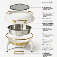 KUNTAI Réchaud de buffet rectangulaire de luxe en acier inoxydable martelé blanc, alimenté à l'alcool, 9L, hydraulique, A++ Énergie