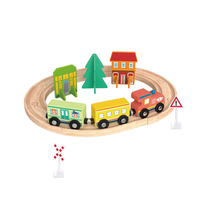 Set mainan Slot mobil untuk anak-anak, Set rumah kereta api jalur jalan raya kayu untuk anak-anak