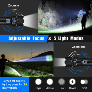Custom XHP70 2000 Lumens <b>Rechargeable</b> Aluminum Alloy Tactical <b>Flashlight</b> with USB Charging for Camping - Product Image 5