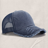 Gorra trucker de malla vintage deportiva con lazo, desgastada y deshilachada, lista para enviar, MOQ bajo