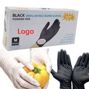 Gants jetables en mélange de nitrile et de vinyle synthétique noir de qualité alimentaire, avec logo personnalisé, pour la cuisine, le nettoyage, les travaux de tatouage - Product Image 1