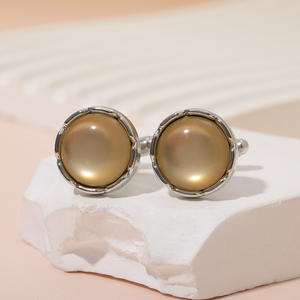 Nuevas llegadas: Gemelos de moda con cuarzo ahumado y diamantes para hombre, regalos para parejas, gemelos circulares, regalos corporativos - Product Image 2