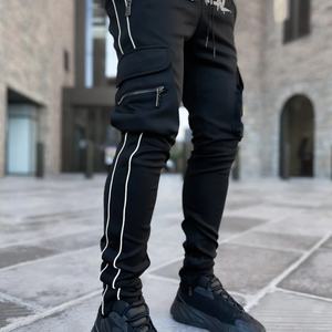 Wholesale Price Fashion Street Style Side <b>Cargo</b> Pockets Black Customize logo Skinny Men Track <b>Pants</b> - Product Image 3
