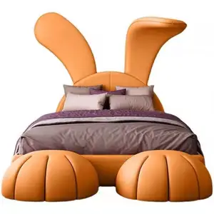 儿童床房家具公主女童卧室兔子设计儿童床布艺女童床
