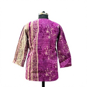 <span class=keywords><strong>Giacca</strong></span> <span class=keywords><strong>Lunga</strong></span> Kantha Floreale Magenta Aperta sul Davanti 100% Cotone Traspirante Stampa Floreale <span class=keywords><strong>Fucsia</strong></span> Primavera Estate - Product Image 4