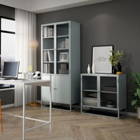 Vitrina Moderna de Vidrio con Marco Metálico y Puerta de Vidrio, Librería para el Hogar, Oficina o Dormitorio, Muebles para Sala de Estar