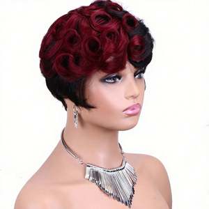 Perruques courtes en cheveux humains de type pixie, perruques courtes de type bob pour femmes noires, fabriquées à la machine, couleur naturelle, perruques sans colle pas chères en cheveux humains - Product Image 1