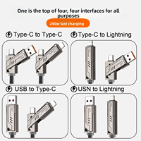 Kabel Gantungan Kunci 4-in-1 Berbahan Nilon Kepang 240W Pengisian Daya Cepat 10.5CM Kabel Data Daya Pendek Portabel Dapat Disesuaikan