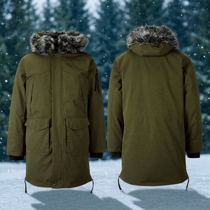 <b>Men's</b> Hooded <b>Long</b> Winter Jacket Olive Green <b>Waterproof</b> Down Filled Casual <b>Coat</b> with Fur Trim and Zipper Closure - Product Image 3