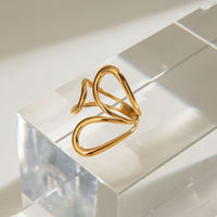 Bague ouverte ajustable en acier inoxydable plaqué or 18 carats, polie, motif abstrait, bijou artistique unique et linéaire