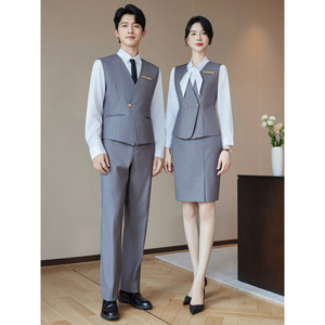 Women's Professional Vest Suit Solid Color V-neck Slim Fit For Hotel Front <b>Desk</b> Beauty Salon <b>Work</b> Uniforms - Product Image 4