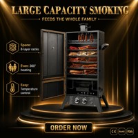 Fumoir à gaz vertical à double brûleur avec allumage par impulsions, 6 niveaux de grilles, amortisseur réglable, barbecue d'extérieur