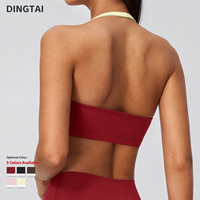 Soutien-gorge de sport rembourré à bretelles contrastantes et col halter pour femme, dos ouvert, color block, bonnet complet, sans armatures, coussinets amovibles, pour la gym et l'entraînement