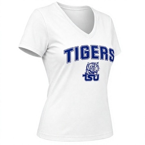 T-shirt personnalisé pour femme à col en V avec motif tigres – T-shirt décontracté à manches courtes pour le spirit d'équipe, marque privée OEM - Product Image 3