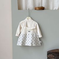 Robe pour bébé fille en tricot à pois, col carré, automne-hiver
