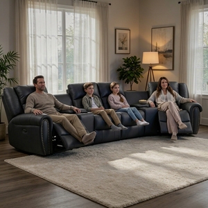 Ensemble de canapés inclinables de <span class=keywords><strong>cinéma</strong></span> contemporains en cuir véritable de luxe, sectionnel électrique, mobilier de <span class=keywords><strong>cinéma</strong></span> maison - Product Image 3