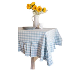 Mantel redondo hecho a mano de lujo de lino a rayas blancas con volantes, decoración de mesa de cocina ecológica minimalista moderna - Product Image 2