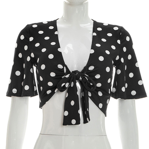 Viviblook D26TP120 Top corto ajustado con estampado de lunares y manga corta para mujer, novedad de verano, Sexy, para mujer - Product Image 1